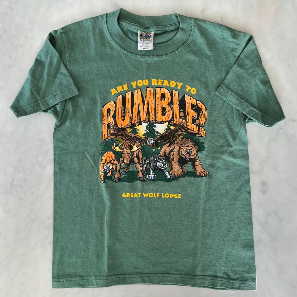 Vintage Kid’s Green Great Wolf Lodge Forest Animals Souvenir T Shirt / 10-12